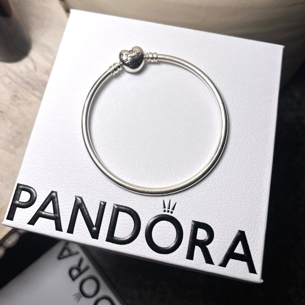 Pandora Silver Heart Clasp Bangle Bracelet